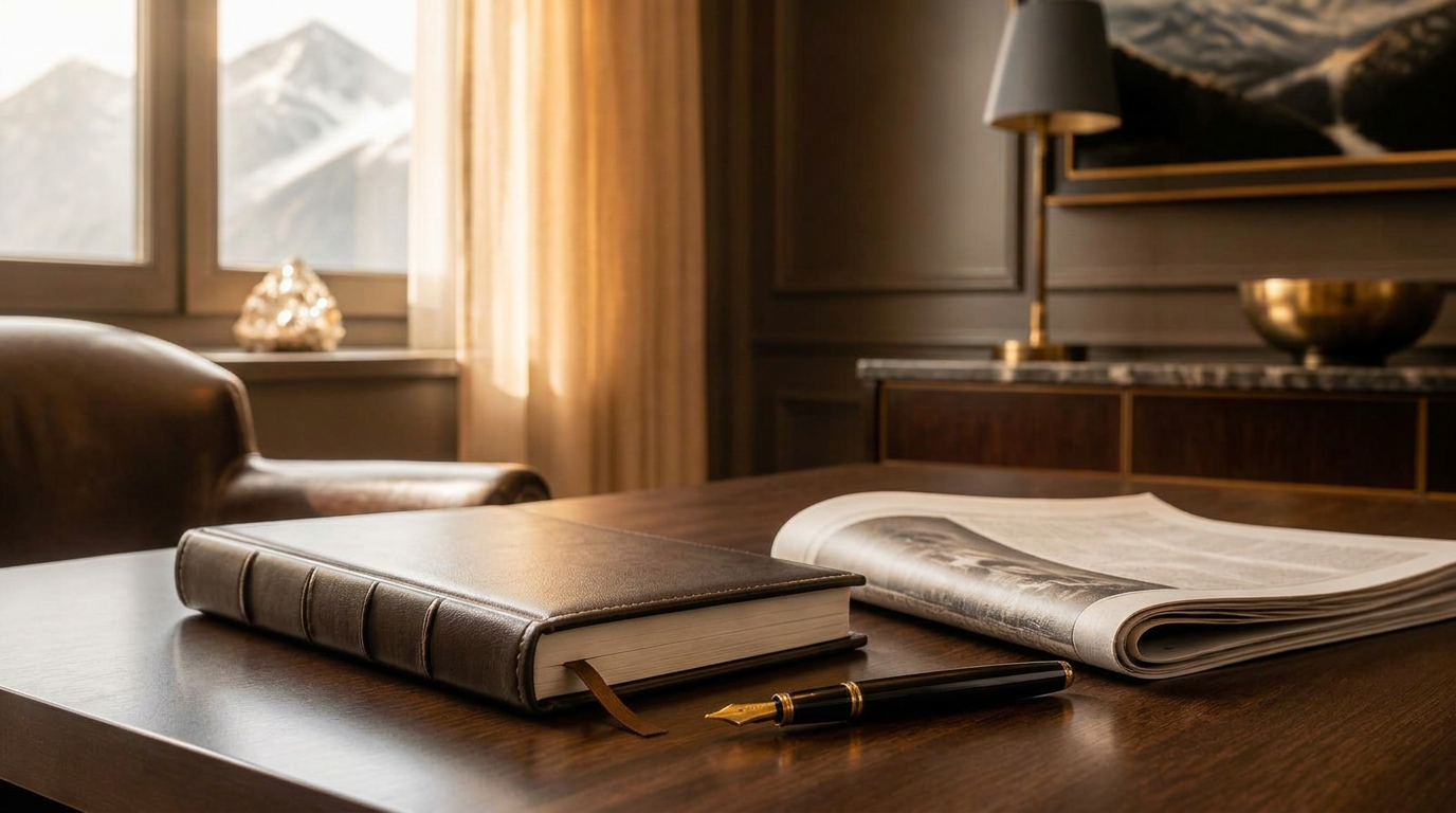 Ruhiger Schreibtisch mit Journal und Notizen